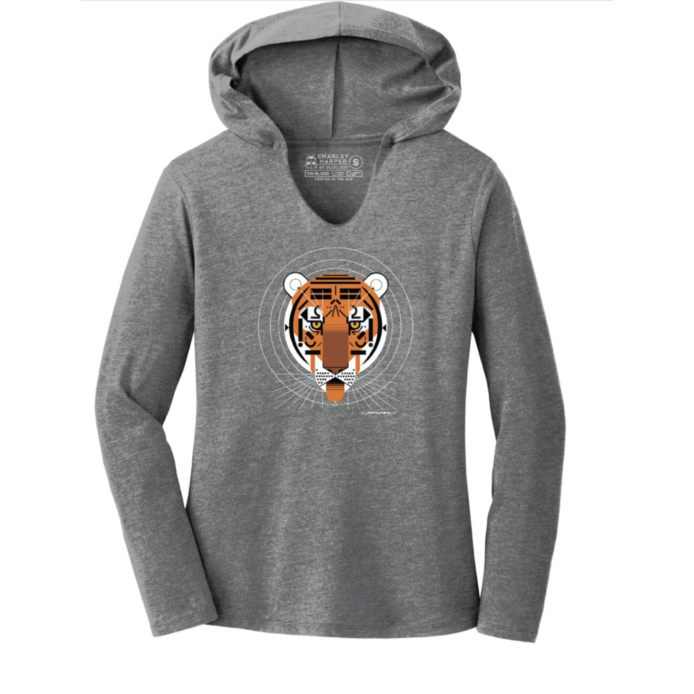 Charley Harper Cool Carnivore Long Sleeve Hooded Tee Shirt – Graphic Art Unisex